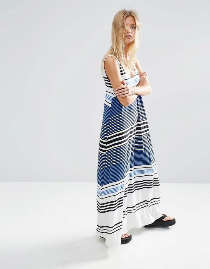 Asos Maxi Dress In Variegated Stripe Print - Multi