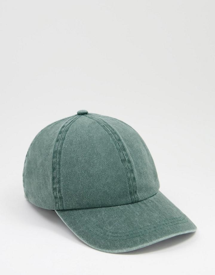 Asos Design Baseball Cap In Washed Dark Green