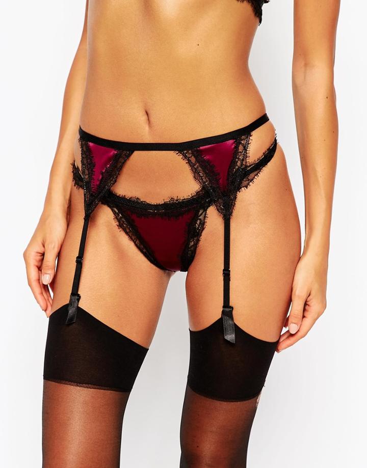Asos Georgia Satin & Lace Suspender - Maroon