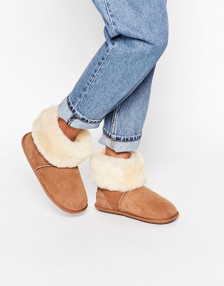 Just Sheepskin Roll Over Slipper Boots - Chesnut