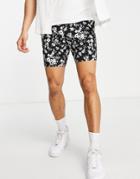 Asos Design Slim Chino Shorts In Dark Based Floral-black