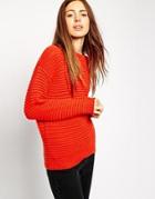Asos Jumper In Chunky Ripple Stitch With Wool - Red