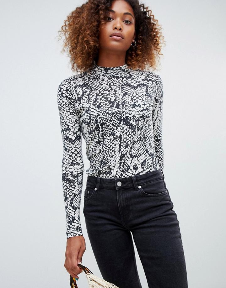 Weekday Snakeprint Long Sleeve Jersey Top - Multi