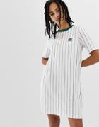 Adidas Originals Tea Dress In White And Green Stripe - Green