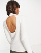 Asos Design High Neck Sweater With Open Back Detail In Cream-white
