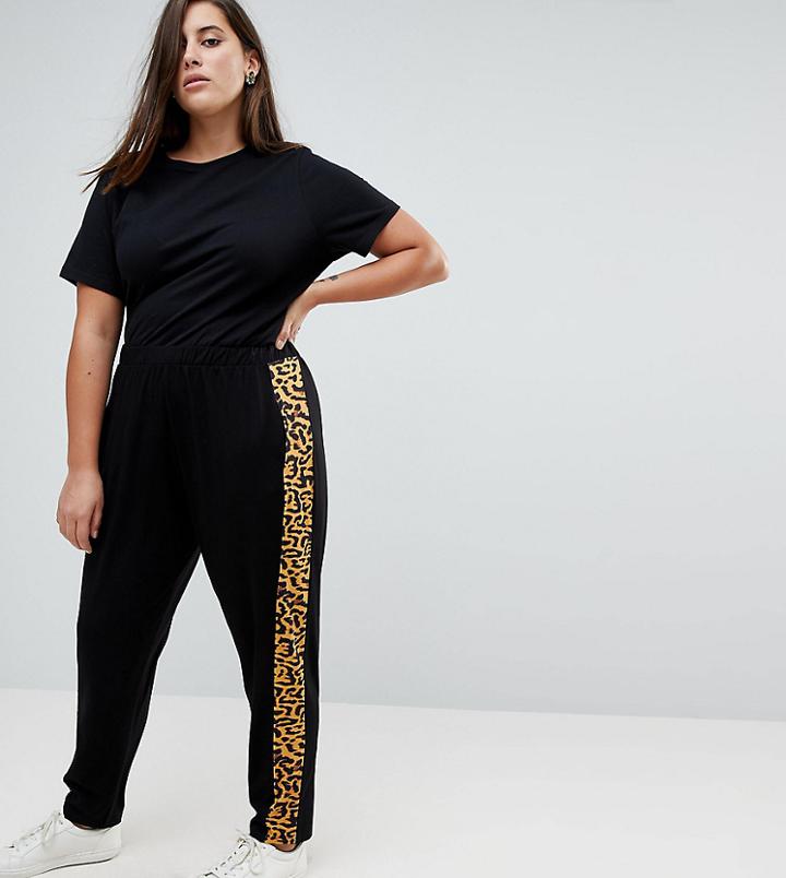 Asos Curve Easy Peg Pants With Animal Side Stripe - Black