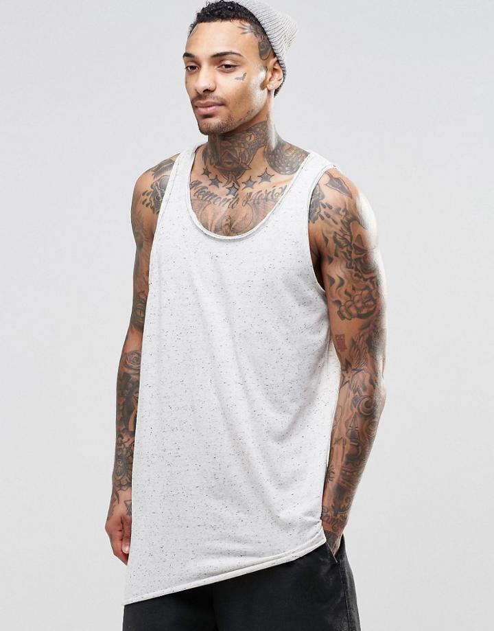 Asos Neppy Jersey Vest With Asymmetric Hem And Raw Edge - White