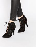 New Look Laser Cut Lace Up Heeled Shoe - Black