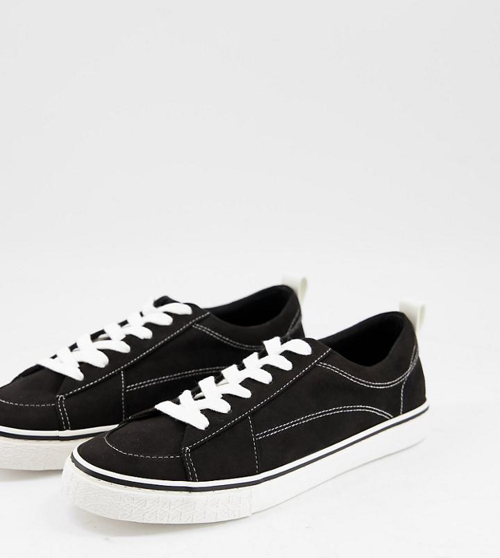 Asos Design Wide Fit Lace Up Sneakers In Black