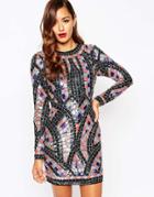 Asos Red Carpet Multi Colour Grid Sequin Mini Bodycon Dress - Black