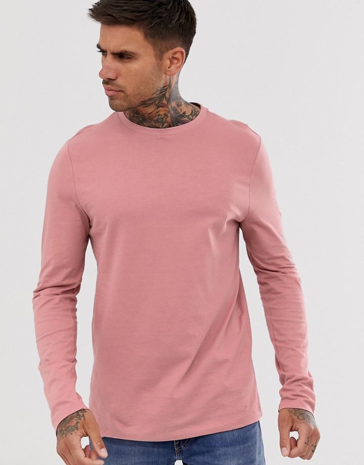 Asos Design Organic Long Sleeve T-shirt With Crew Neck - Pink