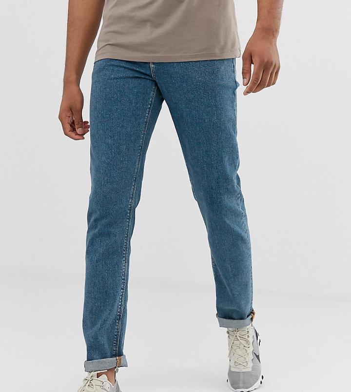 Asos Design Tall Slim Jeans In Flat Mid Wash-blue