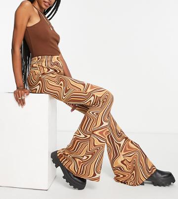 Urban Threads Tall Kick Flare Pants In Brown Swirl Print