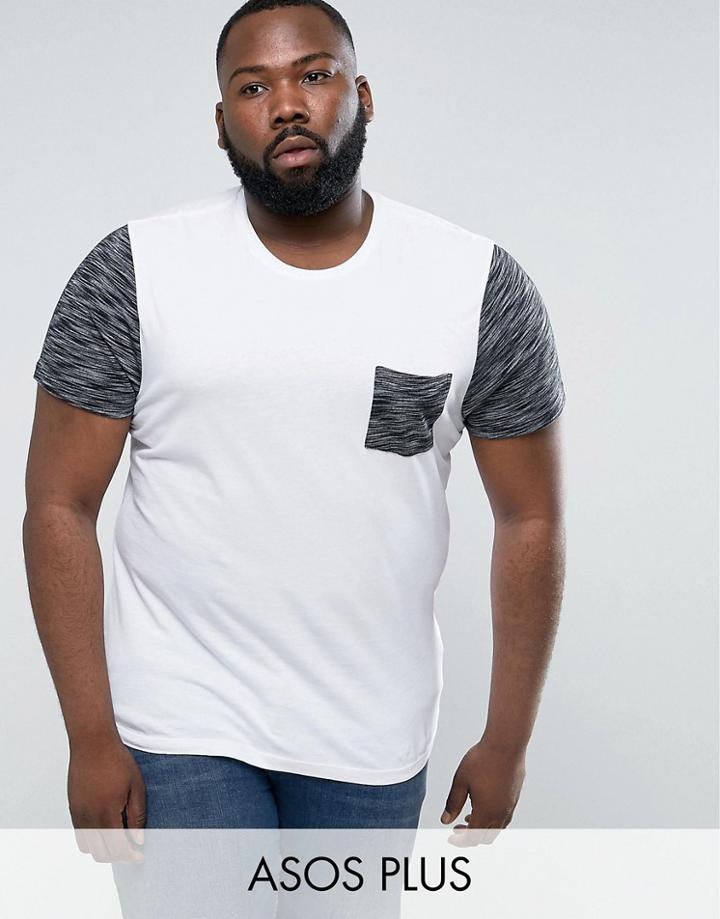Asos Plus T-shirt With Contrast Inject Fabric Pocket And Sleeve In White - White