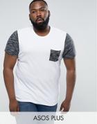 Asos Plus T-shirt With Contrast Inject Fabric Pocket And Sleeve In White - White