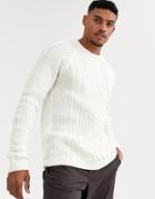 Bershka Cable Knit Sweater In Ecru-white