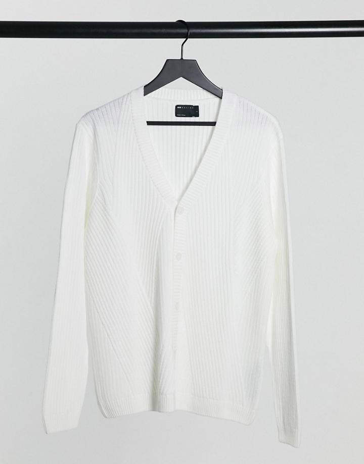 Asos Design Knitted Mixed Rib Pattern Cardigan In White