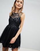 Zibi London Skater Dress With Tulle Skirt-black