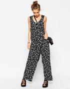 Asos Oversized Jumpsuit With Pockets In Vintage Print - Floral Print