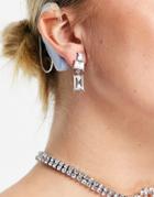 Asos Design Stud Earrings In Crystal Baguette Drop In Silver Tone