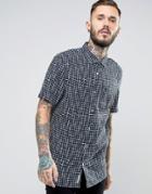Original Penguin Square Print Shirt Short Sleeve Linen Slim Fit In Navy - Navy