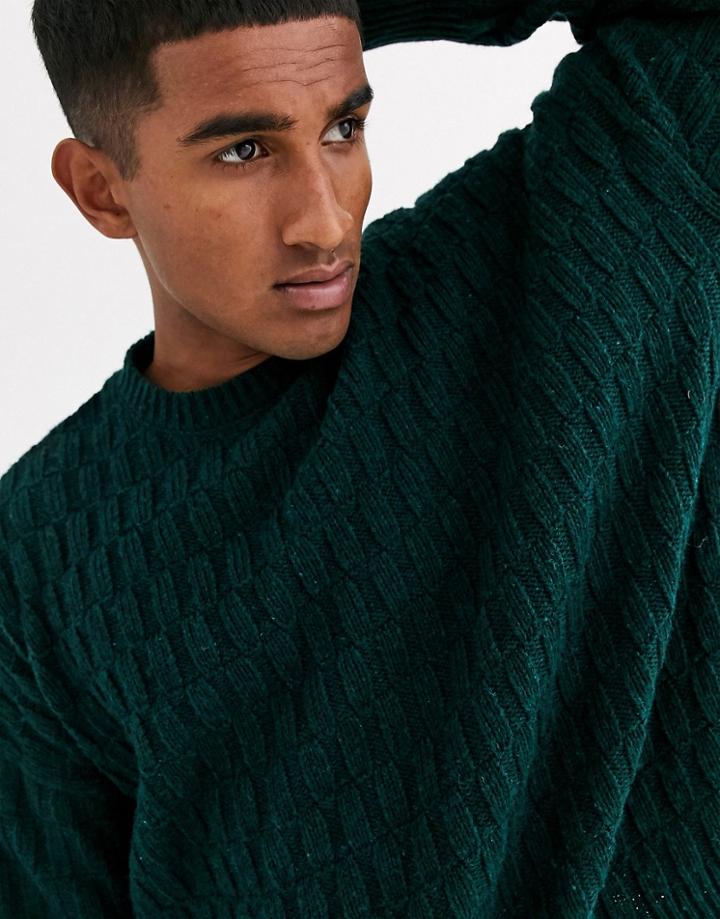 Asos Design Oversized Textured Sweater In Teal-green