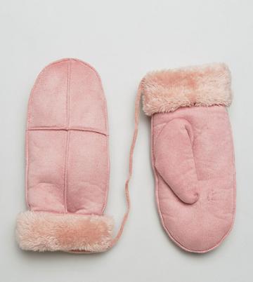 Willow And Paige Faux Shearling Mittens In Pink - Pink