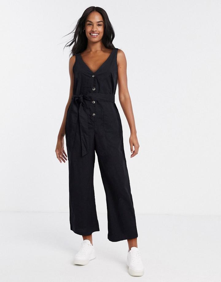 Monki Prue Tie Waist Jumpsuit In Black