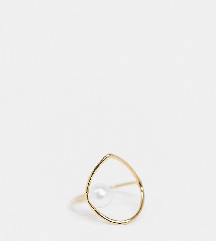 Kingsley Ryan Statement Circle Ring With Faux Pearl Detail In Gold-plated Sterling Silver