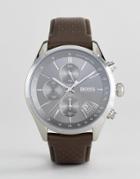 Boss By Hugo Boss 1513476 Grand Prix Chronograph Leather Watch In Brown - Brown