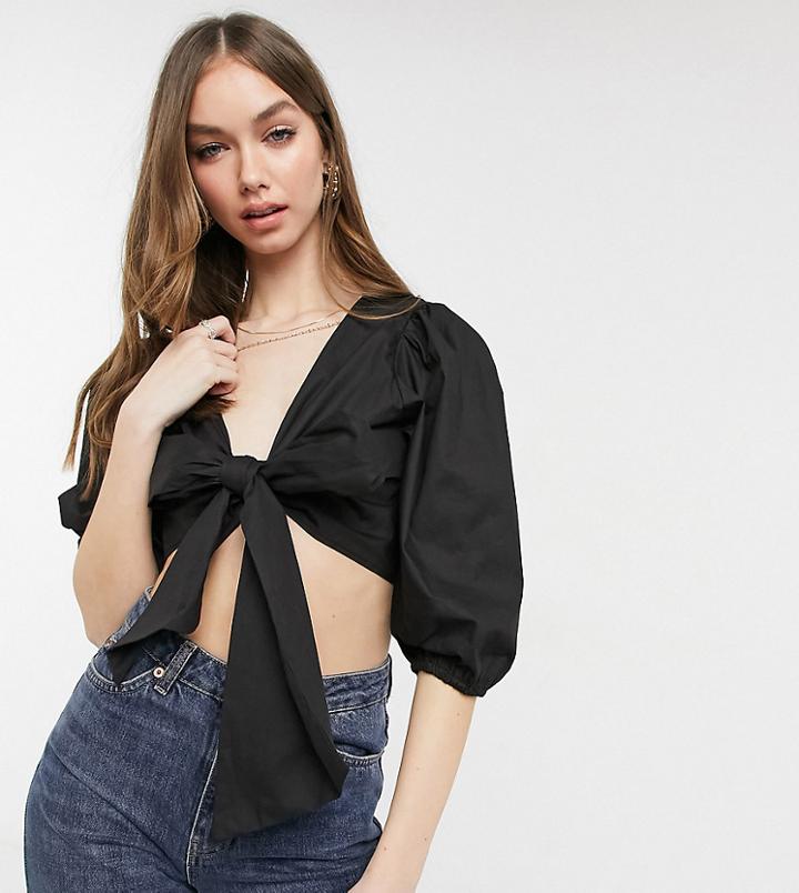 In The Style Exclusive Bow Detail Cropped Shirt In Black