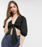 In The Style Exclusive Bow Detail Cropped Shirt In Black