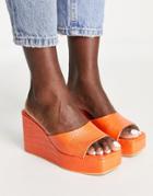 London Rebel 90s Chunky Square Toe Wedges In Orange