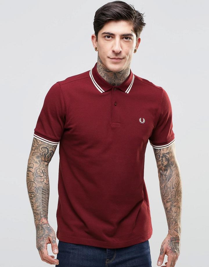 Fred Perry Polo Shirt With Twin Tip Slim Fit In Port - Port