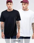 Asos 2 Pack Oversized Longline T-shirt In White/black - Multi