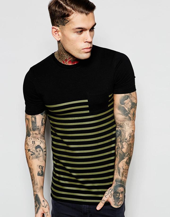 Asos Extreme Muscle T-shirt With Placement Stripe In Green