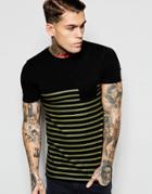 Asos Extreme Muscle T-shirt With Placement Stripe In Green