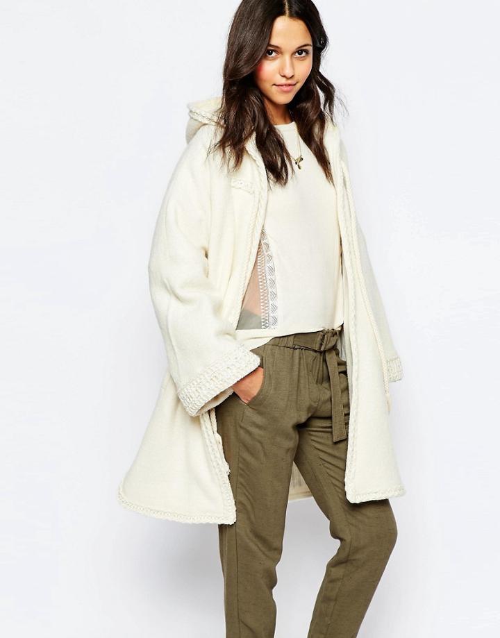 Sessun Rafik Hooded Coat With Tassles - Cream