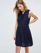 First & I Lace Up Chambray Dress - Blue