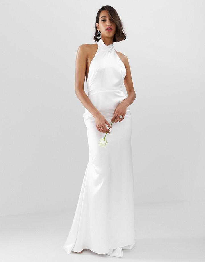 Asos Edition Halter Backless Maxi Wedding Dress-white