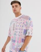 Asos Design Oversized T-shirt With All Over Vintage Inspired Abstract Print - Pink
