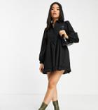 Miss Selfridge Petite Frill Hem Poplin Mini Smock Dress In Black