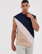 Asos Design Organic Oversized Sleeveless T-shirt With Diagonal Color Block-multi