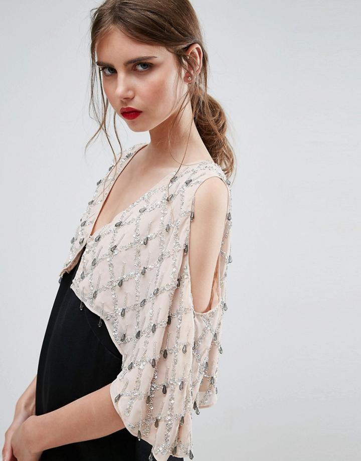 Asos Embellished Cold Shoulder Cape - Cream