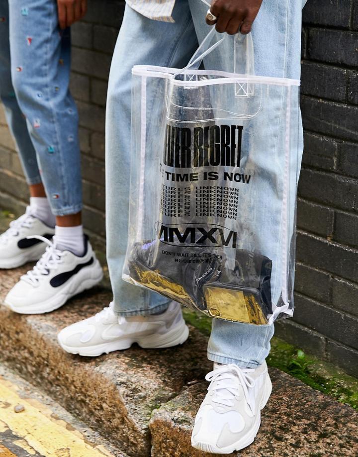 Asos Design Plastic Tote Bag With Text Print - Clear