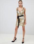 Fashion Union Wrap Mini Dress In Sequin - Gold