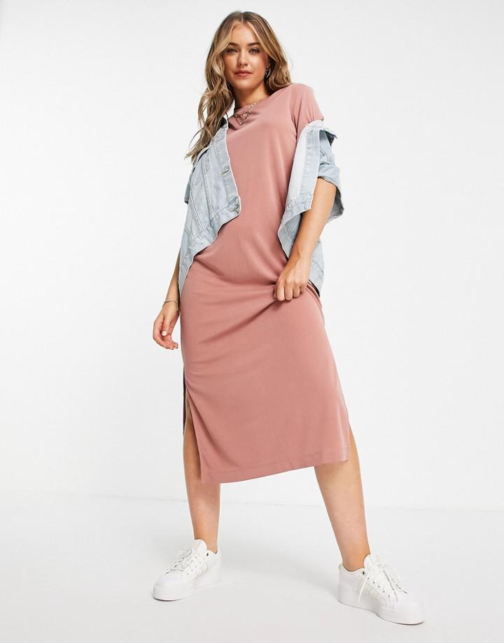 Monki Isabella Super Soft Midi T-shirt Dress In Dusty Pink-orange
