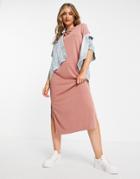 Monki Isabella Super Soft Midi T-shirt Dress In Dusty Pink-orange