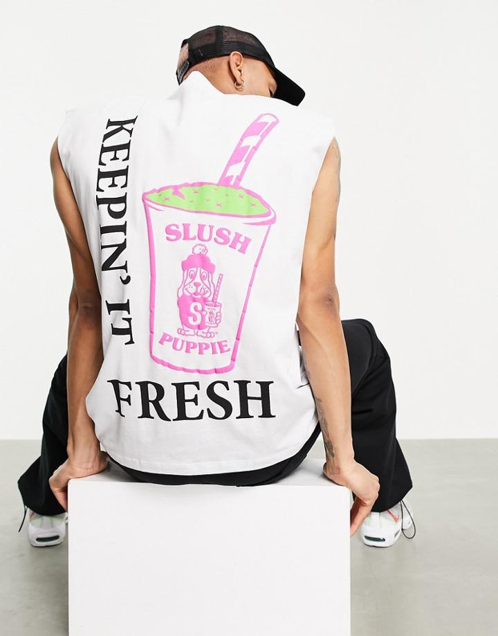 Asos Design Oversized Sleeveless T-shirt With Print In White