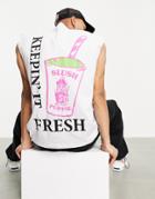 Asos Design Oversized Sleeveless T-shirt With Print In White